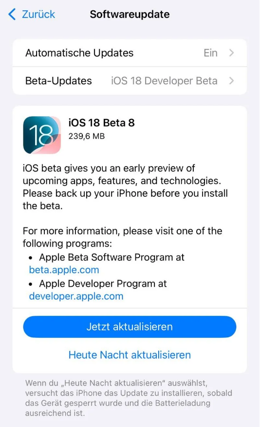 炎陵苹果手机维修分享苹果 iOS / iPadOS 18 开发者预览版 Beta 8 发布 